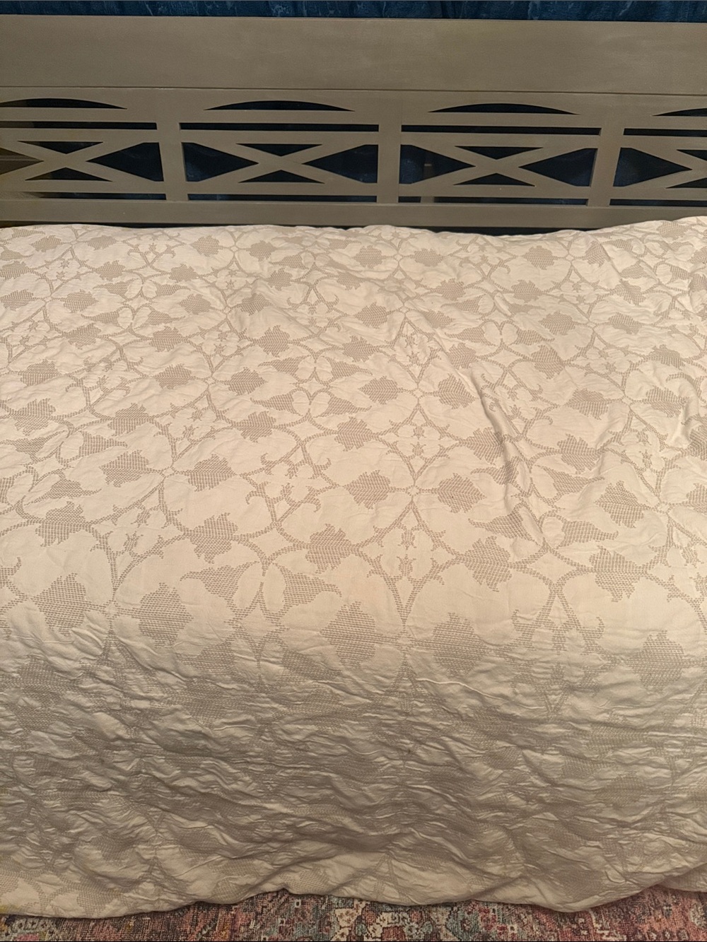 Pottery Barn Cream Cross-stitch Botanical Full Queen Cotton Blend Duvet Cover